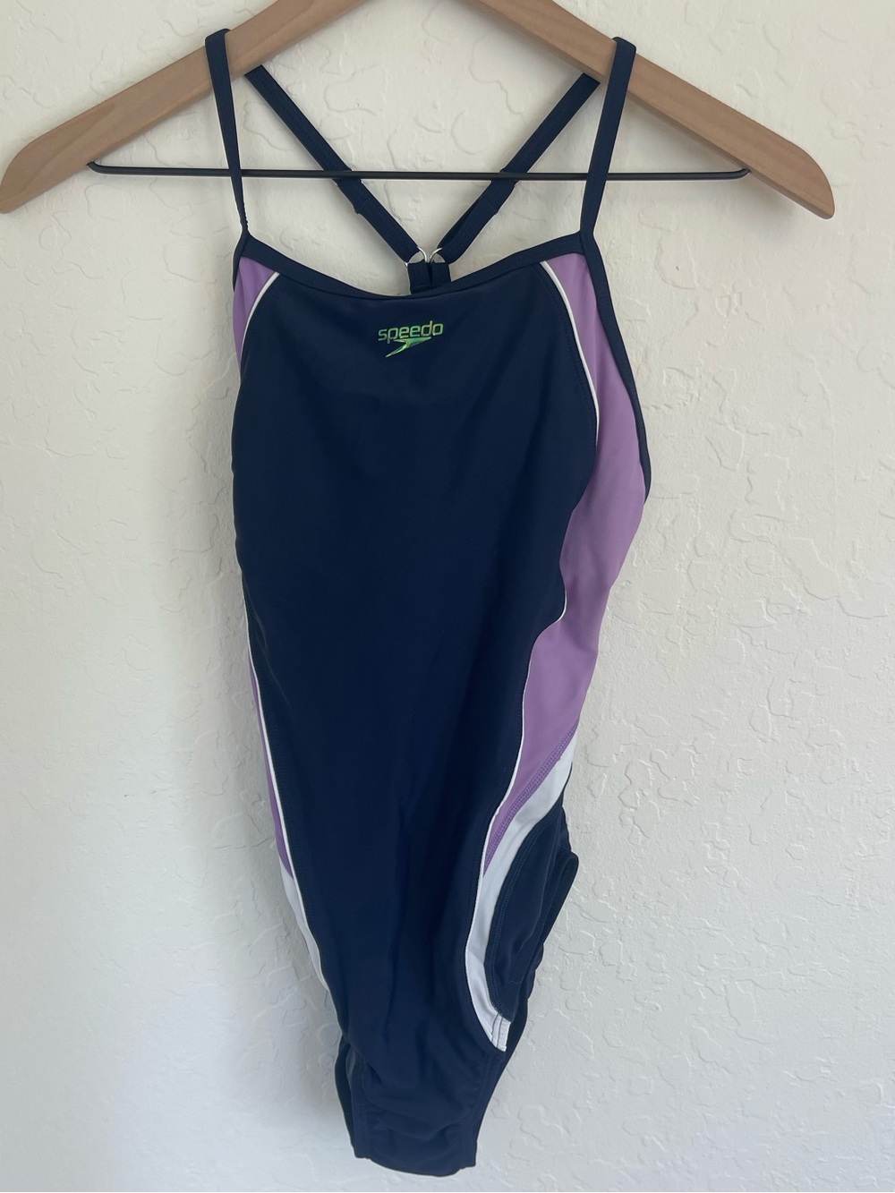 Speedo Women's Thin Strap Quantum One Piece Swimsuit Navy Combo size 6
